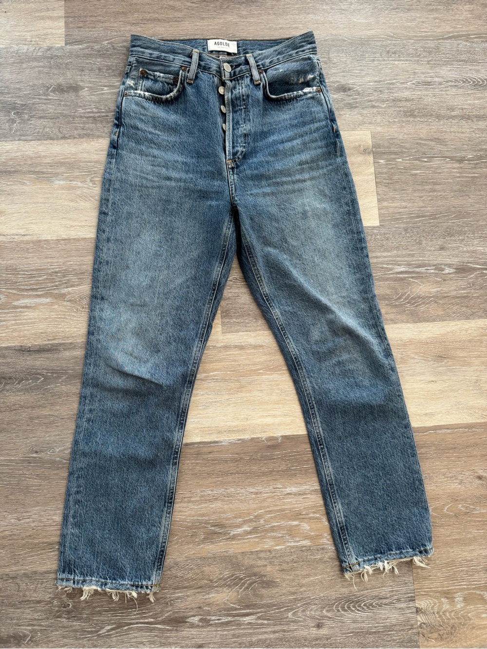 Agolde High-Rise Relaxed Straight Jeans — Faded Blue Denim